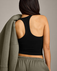 Mellow™ Rib Racer Back Mid Tank Top with Built in Bra Shelf | Black