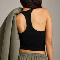 Mellow™ Rib Racer Back Mid Tank Top with Built in Bra Shelf | Black