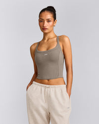 Mellow™ Rib Racer Back Mid Tank Top with Built in Bra Shelf | Warm Minky