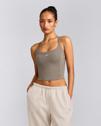 Mellow™ Rib Racer Back Mid Tank Top with Built in Bra Shelf | Warm Minky