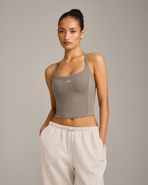 Mellow™ Rib Racer Back Mid Tank Top with Built in Bra Shelf | Warm Minky