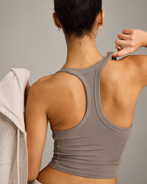 Mellow™ Rib Racer Back Mid Tank Top with Built in Bra Shelf | Warm Minky