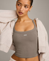 Mellow™ Rib Racer Back Mid Tank Top with Built in Bra Shelf | Warm Minky