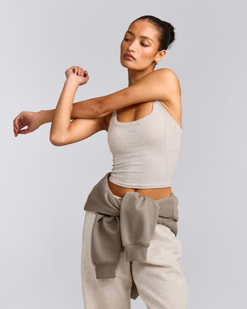 Mellow™ Rib Racer Back Mid Tank Top with Built in Bra Shelf | Oat Marl