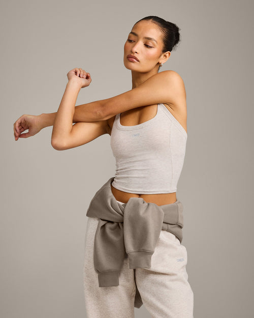 Mellow™ Rib Racer Back Mid Tank Top with Built in Bra Shelf | Oat Marl