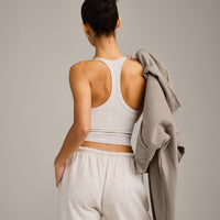 Mellow™ Rib Racer Back Mid Tank Top with Built in Bra Shelf | Oat Marl