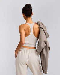 Mellow™ Rib Racer Back Mid Tank Top with Built in Bra Shelf | Oat Marl