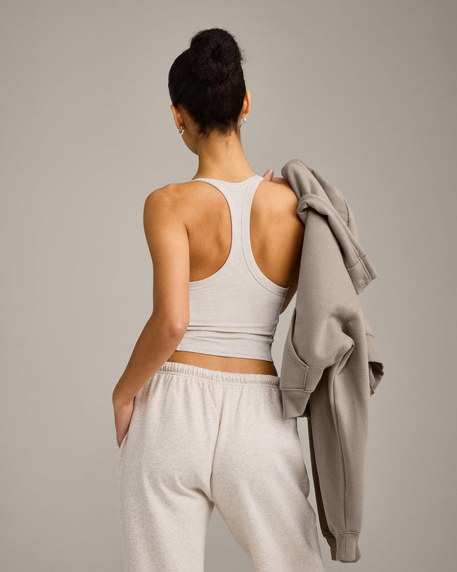 Mellow™ Rib Racer Back Mid Tank Top with Built in Bra Shelf | Oat Marl