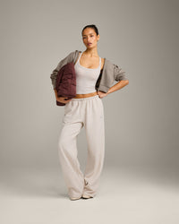 Mellow™ Rib Racer Back Mid Tank Top with Built in Bra Shelf | Oat Marl