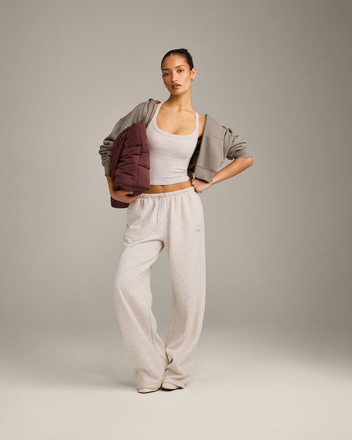 Mellow™ Rib Racer Back Mid Tank Top with Built in Bra Shelf | Oat Marl