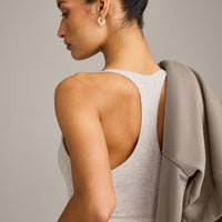 Mellow™ Rib Racer Back Mid Tank Top with Built in Bra Shelf | Oat Marl