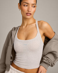 Mellow™ Rib Racer Back Mid Tank Top with Built in Bra Shelf | Oat Marl