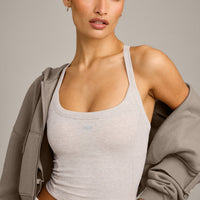Mellow™ Rib Racer Back Mid Tank Top with Built in Bra Shelf | Oat Marl