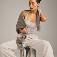 Mellow™ Rib Racer Back Mid Tank Top with Built in Bra Shelf | Oat Marl