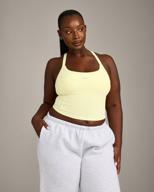 Mellow™ Rib Racer Back Mid Tank Top with Built in Bra Shelf | Pastel Yellow