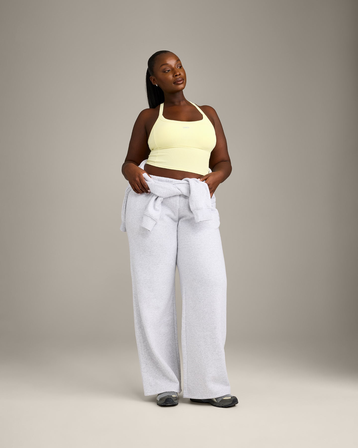 Mellow™ Rib Racer Back Mid Tank Top with Built in Bra Shelf | Pastel Yellow