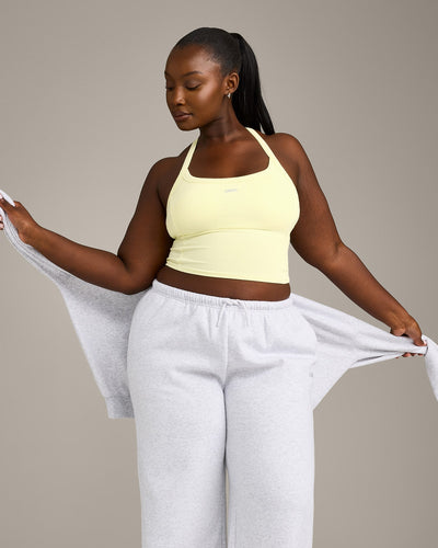 Mellow™ Rib Racer Back Mid Tank Top with Built in Bra Shelf | Pastel Yellow