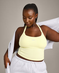 Mellow™ Rib Racer Back Mid Tank Top with Built in Bra Shelf | Pastel Yellow