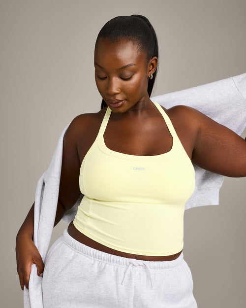 Mellow™ Rib Racer Back Mid Tank Top with Built in Bra Shelf | Pastel Yellow
