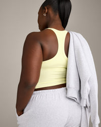 Mellow™ Rib Racer Back Mid Tank Top with Built in Bra Shelf | Pastel Yellow