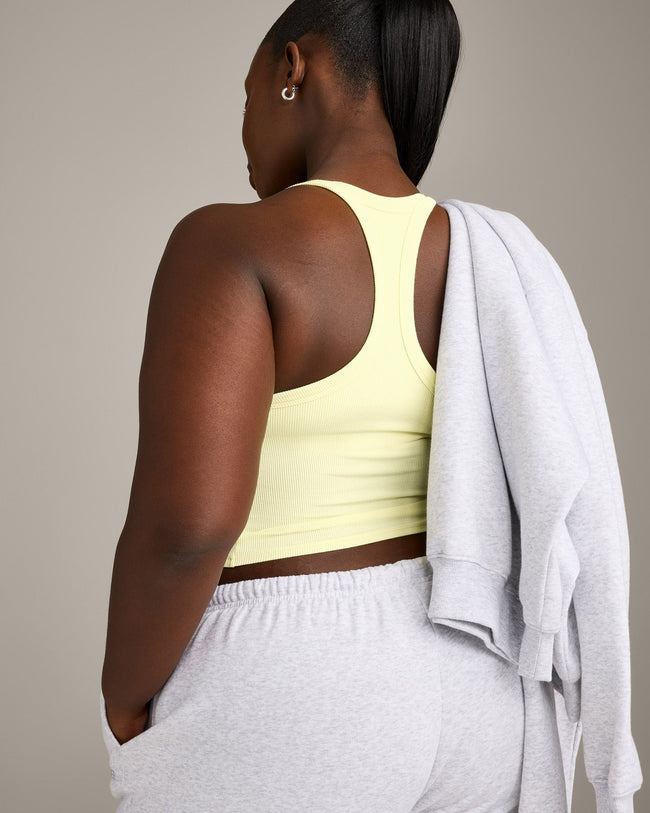 Mellow™ Rib Racer Back Mid Tank Top with Built in Bra Shelf | Pastel Yellow