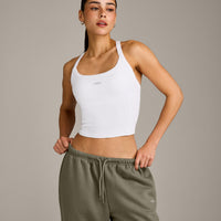 Mellow™ Rib Racer Back Mid Tank Top with Built in Bra Shelf | White