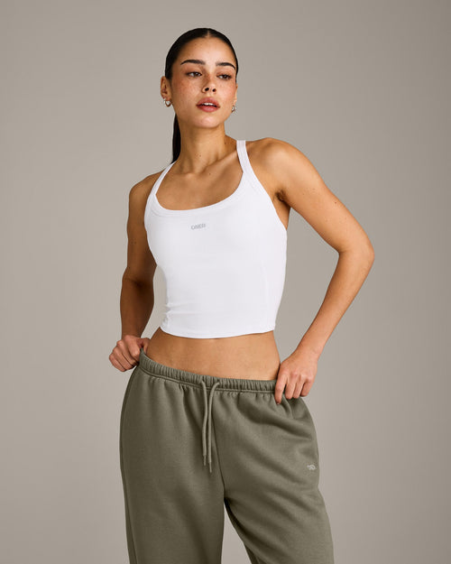 Mellow™ Rib Racer Back Mid Tank Top with Built in Bra Shelf | White