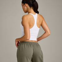 Mellow™ Rib Racer Back Mid Tank Top with Built in Bra Shelf | White