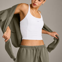 Mellow™ Rib Racer Back Mid Tank Top with Built in Bra Shelf | White