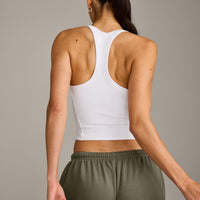 Mellow™ Rib Racer Back Mid Tank Top with Built in Bra Shelf | White