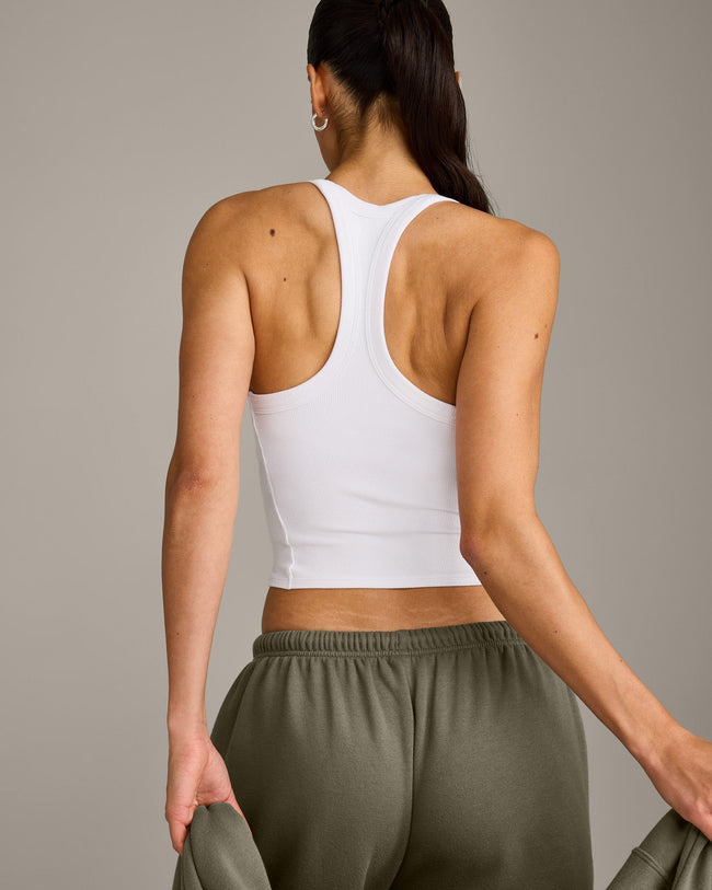 Mellow™ Rib Racer Back Mid Tank Top with Built in Bra Shelf | White