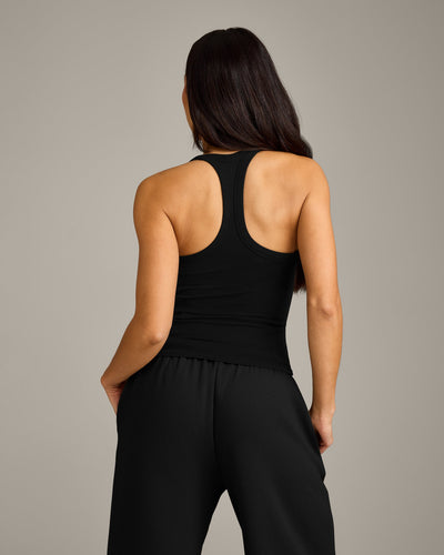Mellow™ Rib Racer Back Tank Top with Built in Bra Shelf | Black