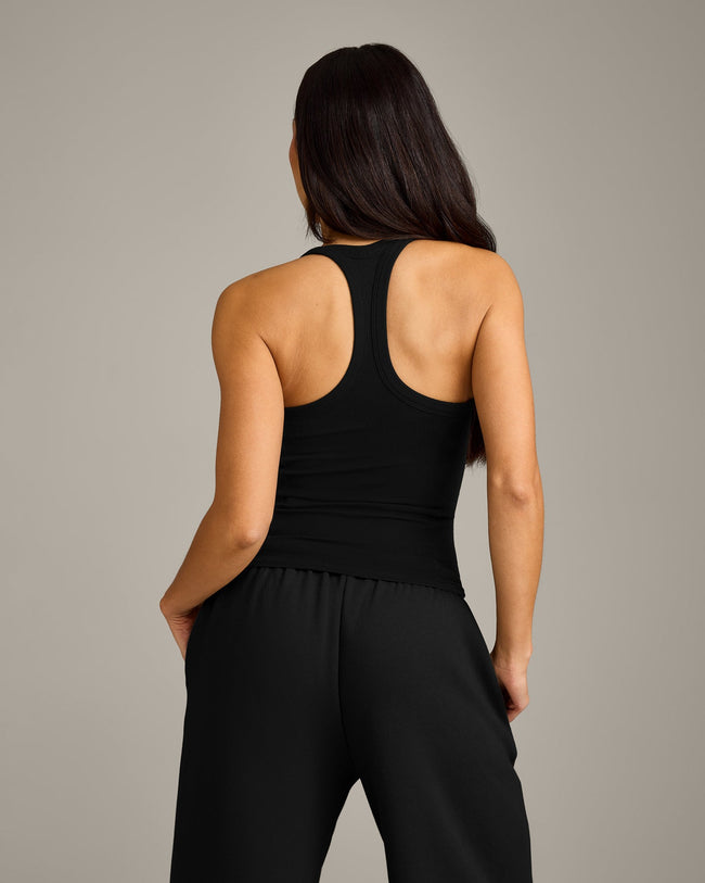 Mellow™ Rib Racer Back Tank Top with Built in Bra Shelf | Black