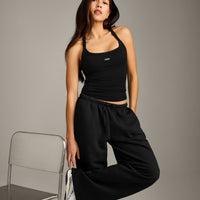 Mellow™ Rib Racer Back Tank Top with Built in Bra Shelf | Black