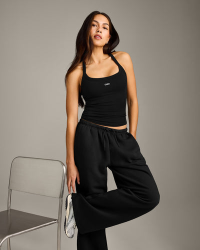 Mellow™ Rib Racer Back Tank Top with Built in Bra Shelf | Black
