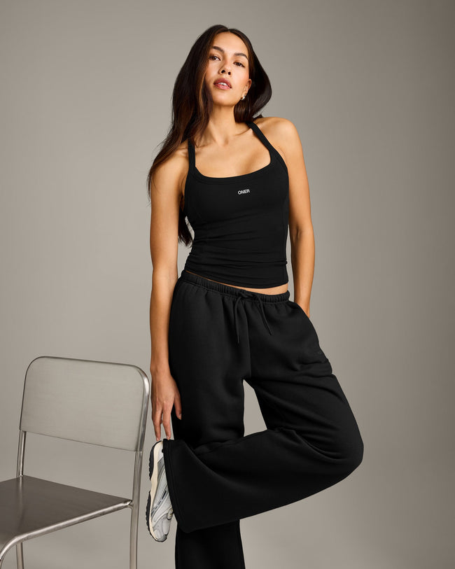 Mellow™ Rib Racer Back Tank Top with Built in Bra Shelf | Black