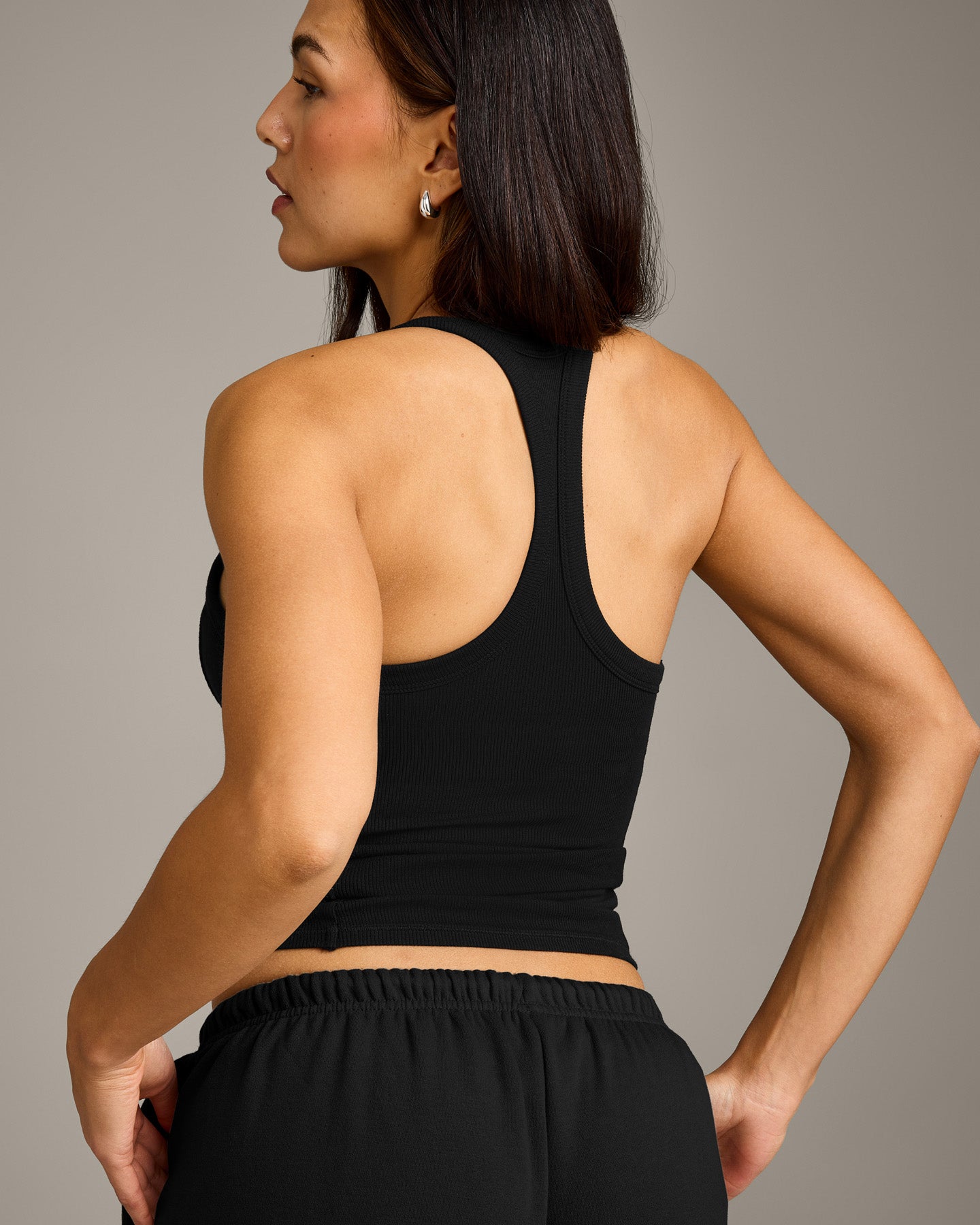 Mellow™ Rib Racer Back Tank Top with Built in Bra Shelf | Black