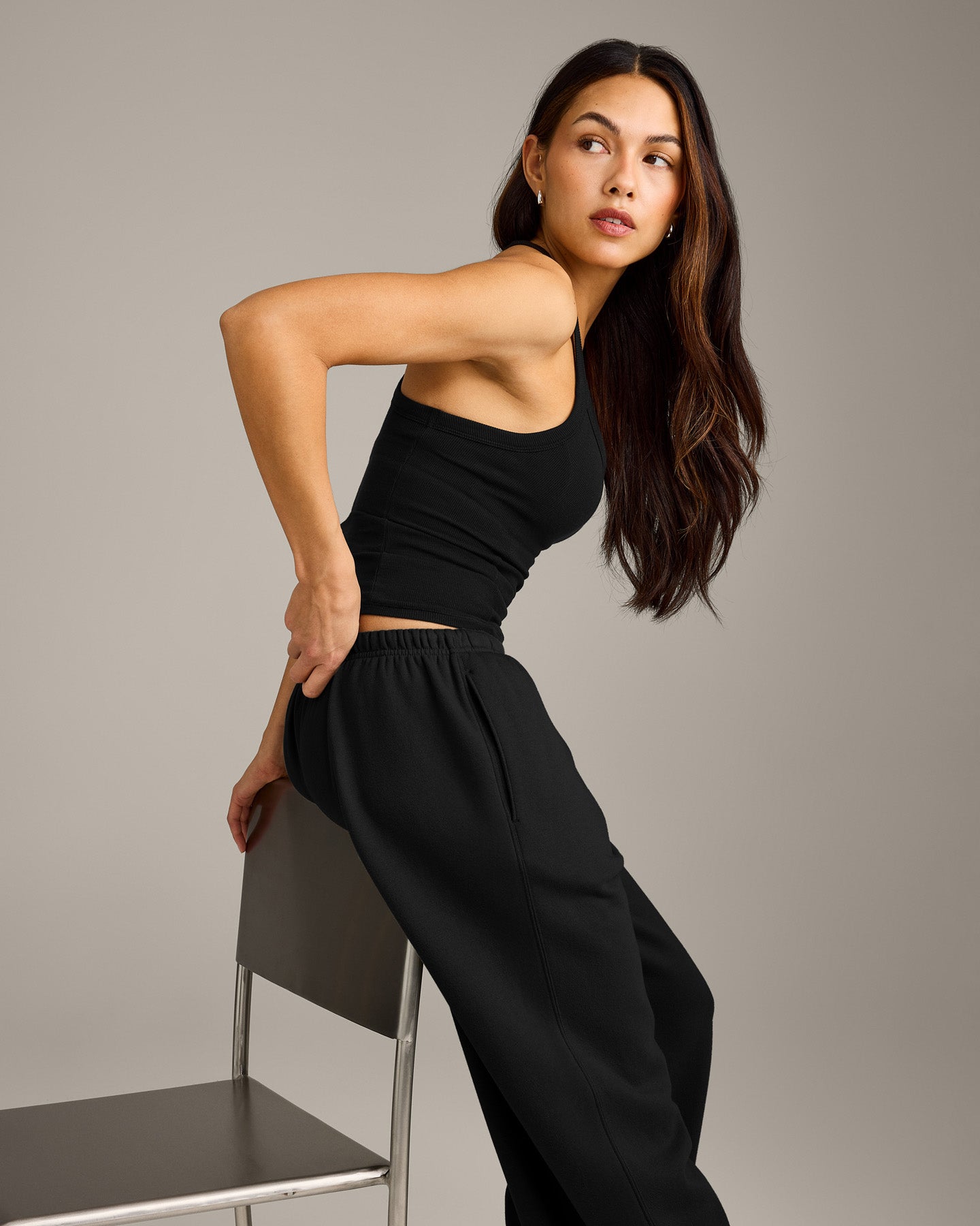 Mellow™ Rib Racer Back Tank Top with Built in Bra Shelf | Black