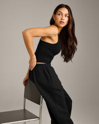 Mellow™ Rib Racer Back Tank Top with Built in Bra Shelf | Black