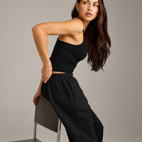 Mellow™ Rib Racer Back Tank Top with Built in Bra Shelf | Black