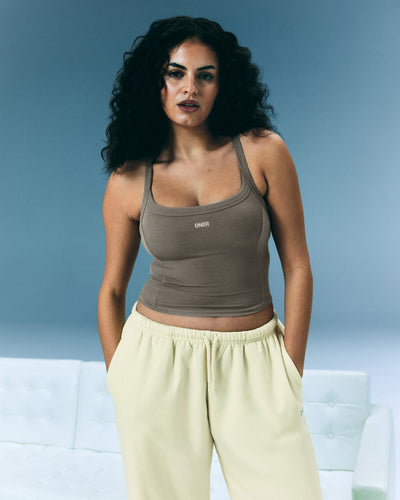 Mellow™ Rib Racer Back Tank Top with Built in Bra Shelf | Warm Minky