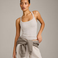 Mellow™ Rib Racer Back Tank Top with Built in Bra Shelf | Oat Marl