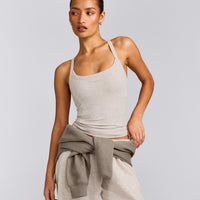 Mellow™ Rib Racer Back Tank Top with Built in Bra Shelf | Oat Marl