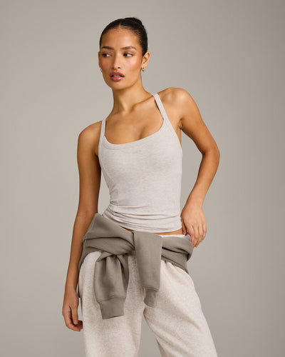 Mellow™ Rib Racer Back Tank Top with Built in Bra Shelf | Oat Marl