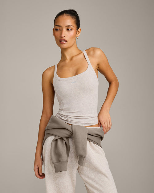 Mellow™ Rib Racer Back Tank Top with Built in Bra Shelf | Oat Marl