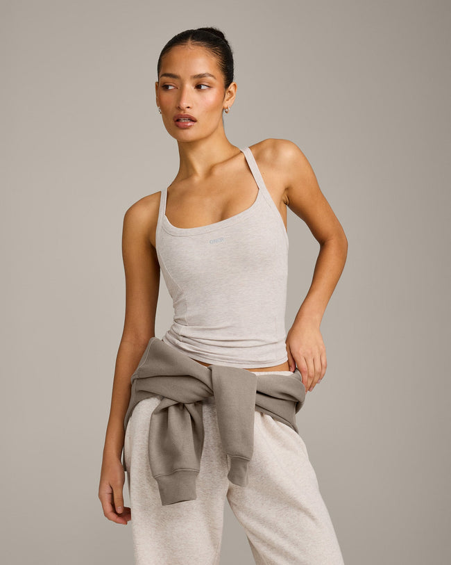 Mellow™ Rib Racer Back Tank Top with Built in Bra Shelf | Oat Marl