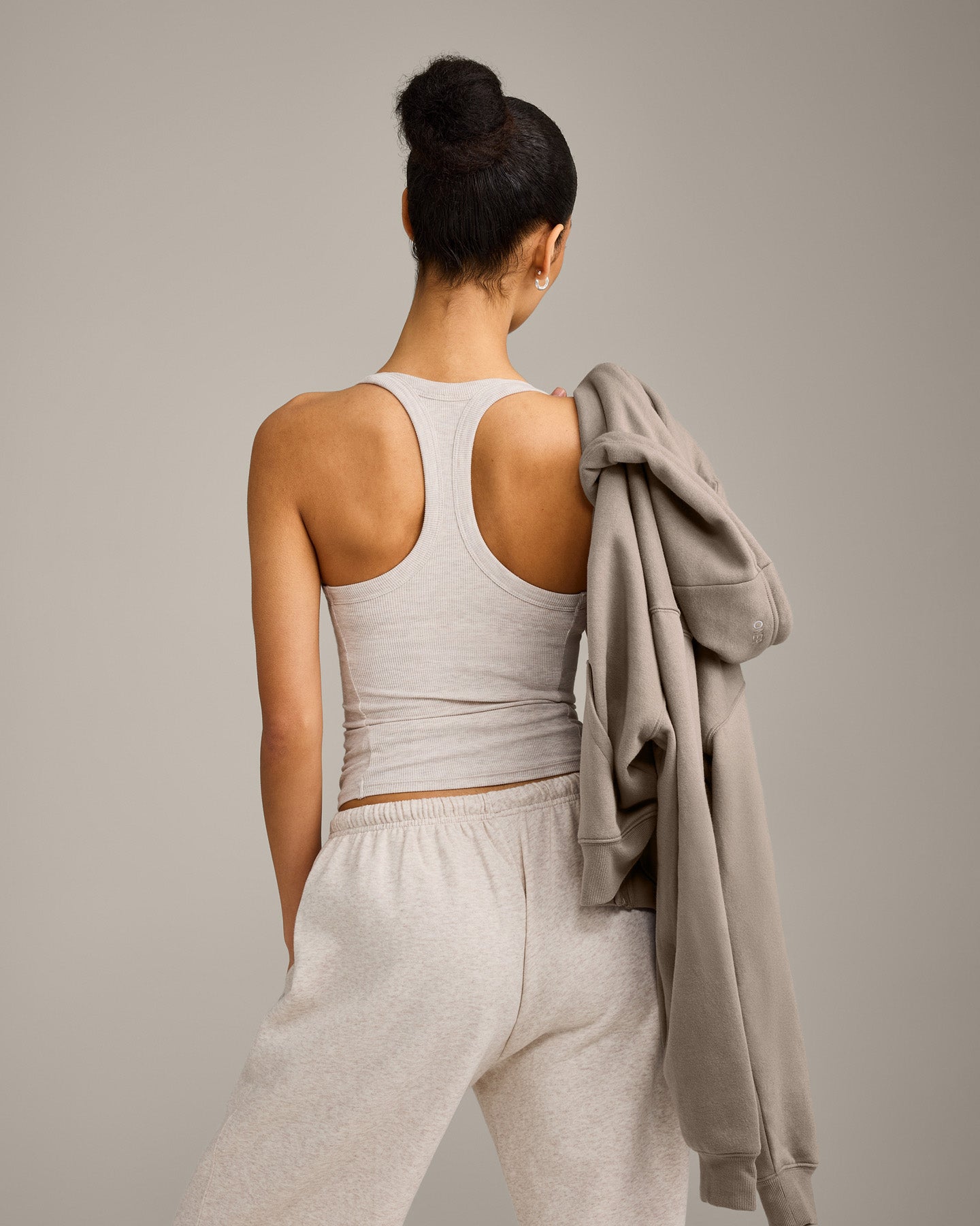 Mellow™ Rib Racer Back Tank Top with Built in Bra Shelf | Oat Marl
