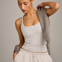 Mellow™ Rib Racer Back Tank Top with Built in Bra Shelf | Oat Marl