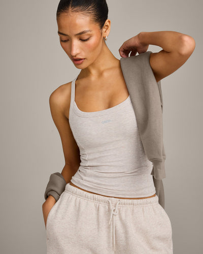 Mellow™ Rib Racer Back Tank Top with Built in Bra Shelf | Oat Marl