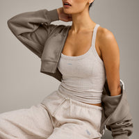 Mellow™ Rib Racer Back Tank Top with Built in Bra Shelf | Oat Marl